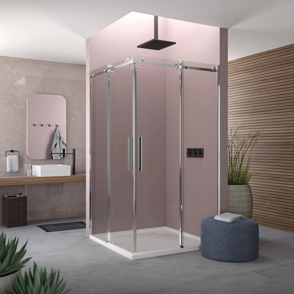 Box doccia angolare 70x70 cm scorrevole in cristallo temperato 8mm H200 cm profilo Cromato LAPO