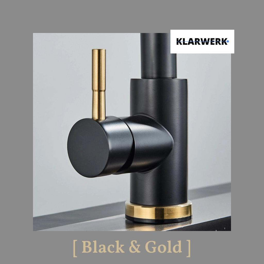 JANA | Rubinetto da cucina estensibile Premium in acciaio inossidabile oro nero | Miscelatore alto Bogo alta pressione ruotabile a 360° 2 attacchi