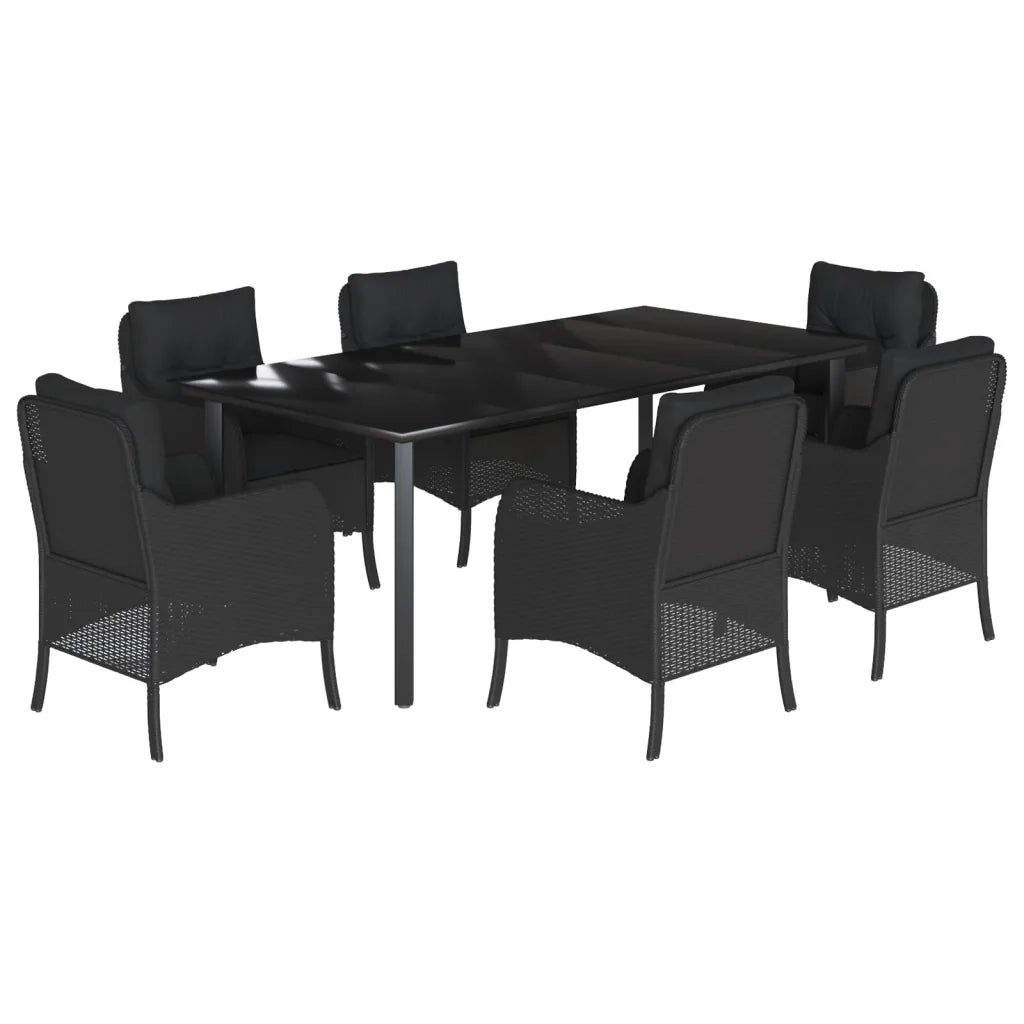 Set da Pranzo da Giardino 7 pz Nero con Cuscini in Polyrattan 3211932