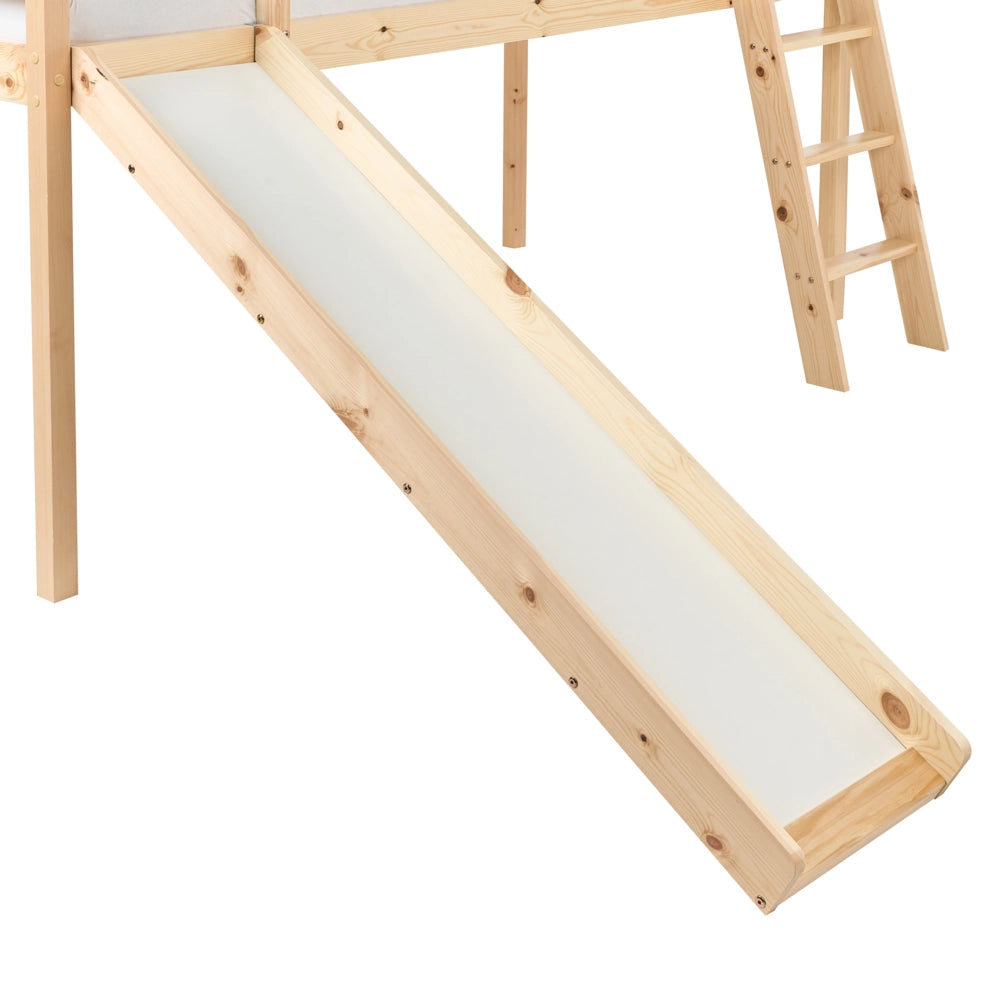 Letto a castello per bambini in legno con rete a doghe 90 x 200 cm con scivolo Marrone Chiaro per bambini