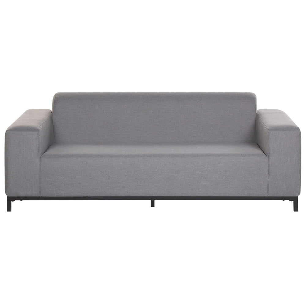 Divano da giardino Rivestimento in tessuto grigio Gambe in alluminio Nero Mobili da esterno per interni Resistente agli agenti atmosferici