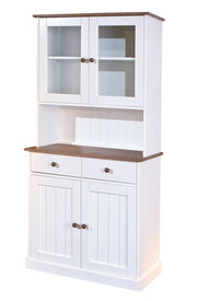 MOBILE SOGGIORNO CREDENZA WESTERLAND 4ANTE+2CASSETTI 90x45x181H PINO MASSELLO VERNICIATO A ACQUA BIANCO + TOP E FINITURE MARRONE