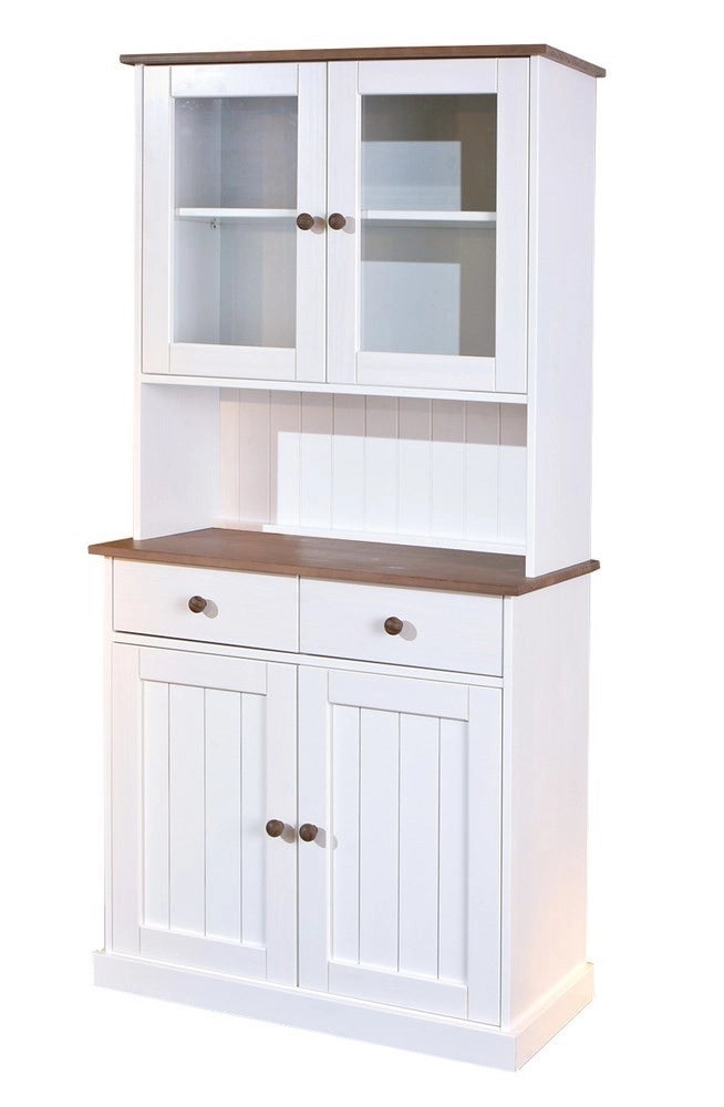 MOBILE SOGGIORNO CREDENZA WESTERLAND 4ANTE+2CASSETTI 90x45x181H PINO MASSELLO VERNICIATO A ACQUA BIANCO + TOP E FINITURE MARRONE