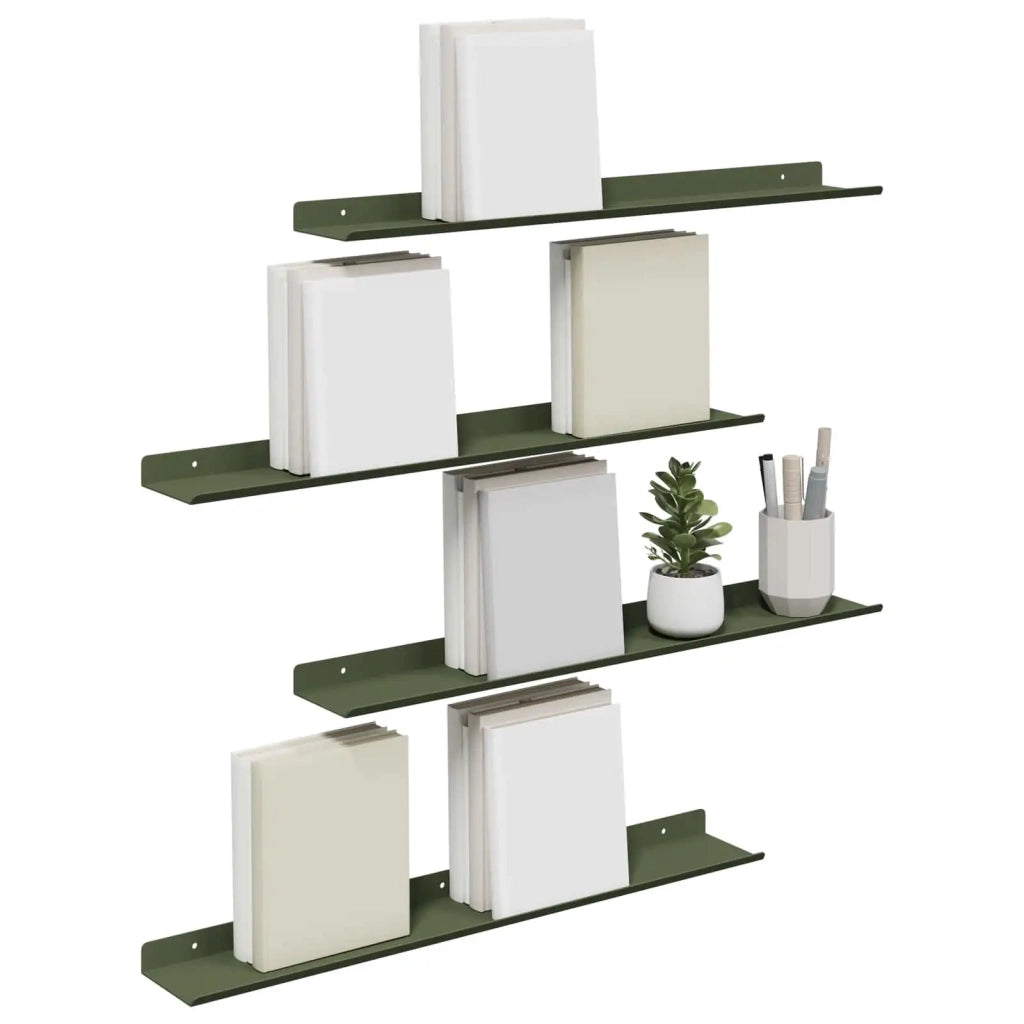 Mensola sospesa 4 pcs Verde oliva 60 x 8,5 x 2,5 cm Acciaio