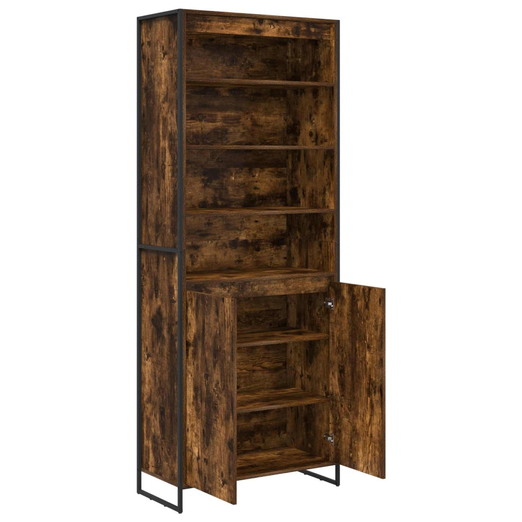 Set di 2 moderni mobili alti rettangolari 79 x 36 x 200 cm con ante in legno ingegnerizzato resistente con finitura rovere affumicato 02_0056105