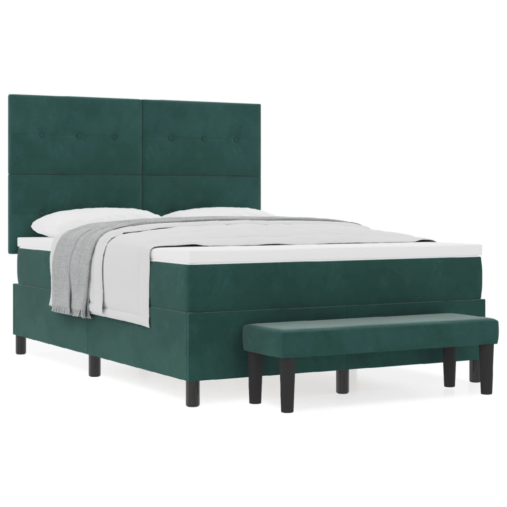 Letto a Molle con Materasso & Panca Verde Scuro 160x200 cm Velluto