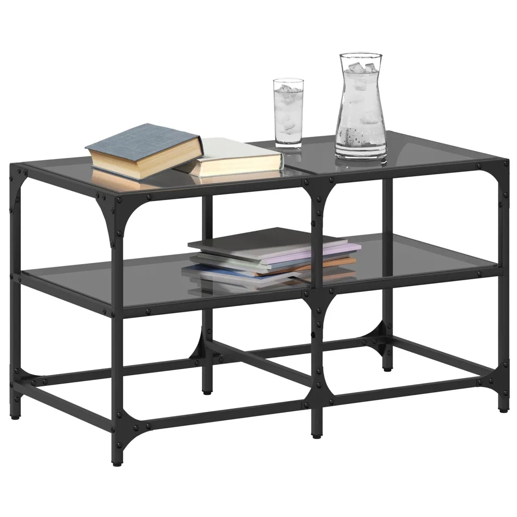 Tavolino con Piano in Vetro Nero 78,5x40x45 cm Acciaio 846011