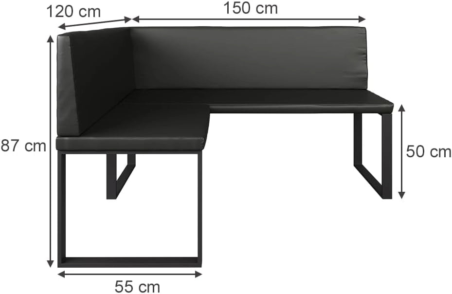 Vicco panca ad angolo Ravon, Nero, 120 x 150 cm