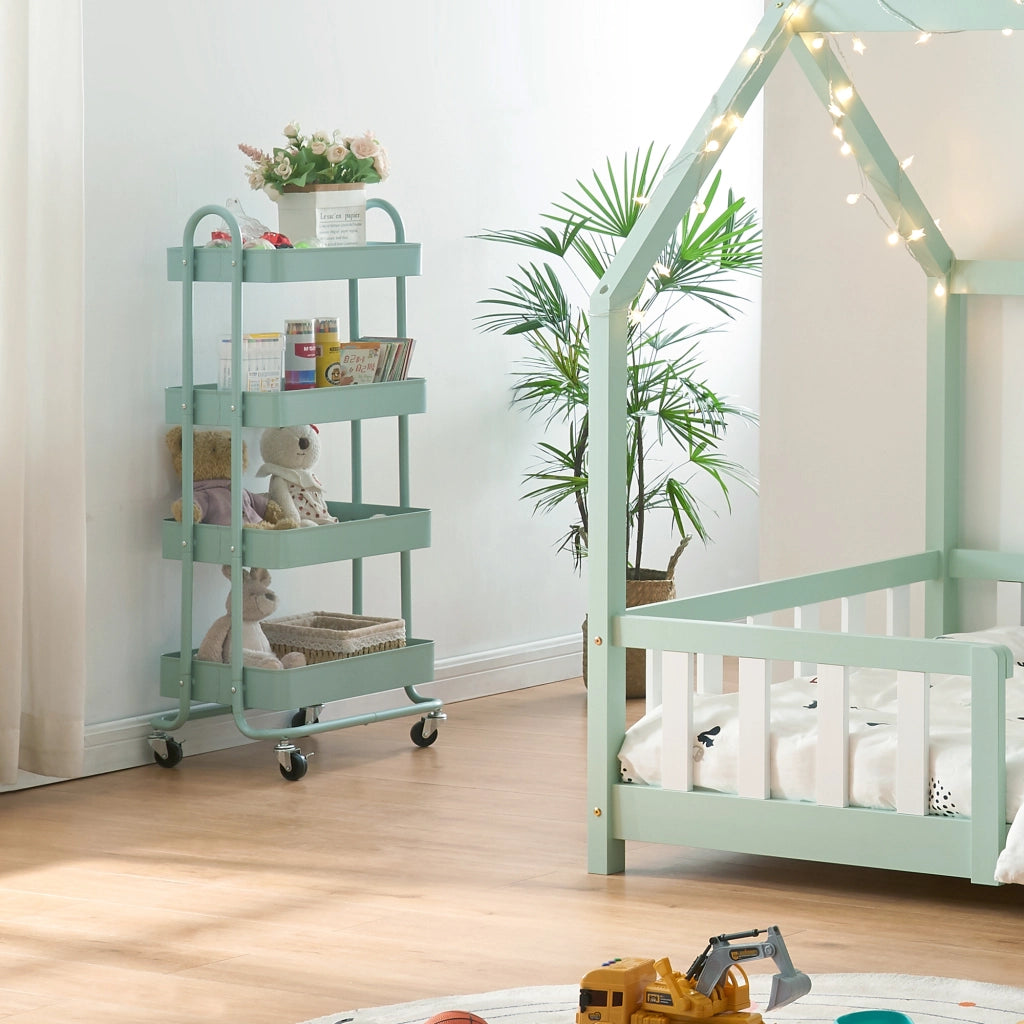 Carrello da Stoccaggio Pyhäntä con 4 Contenitori - Acciaio Menta Verde [en.casa]
