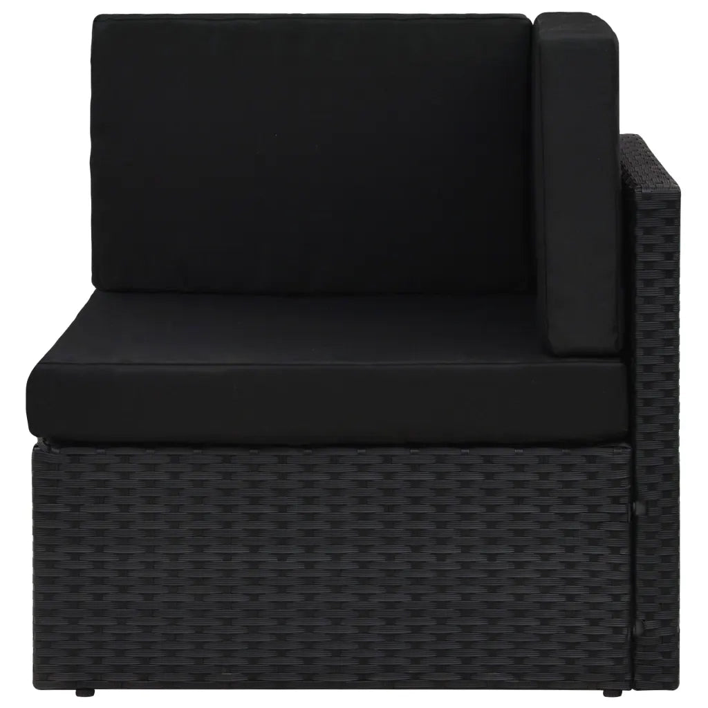 Divano ad Angolo Modulare-Sofa da Giardino in Polyrattan Nero