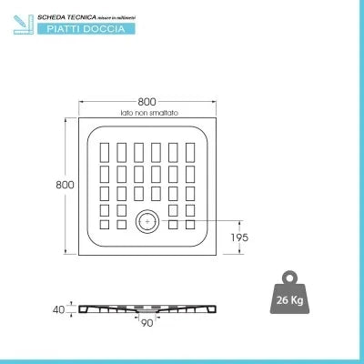 Piatto doccia 80x80 H 4 quadrato in ceramica bianca con antiscivolo Cube