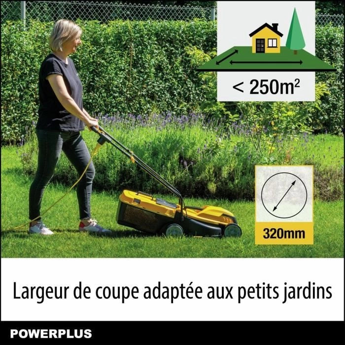 Rasaerba elettrico - POWERPLUS - POWEG62203 - 1000 W - 320 mm  - Con raccolta e scarico posteriore