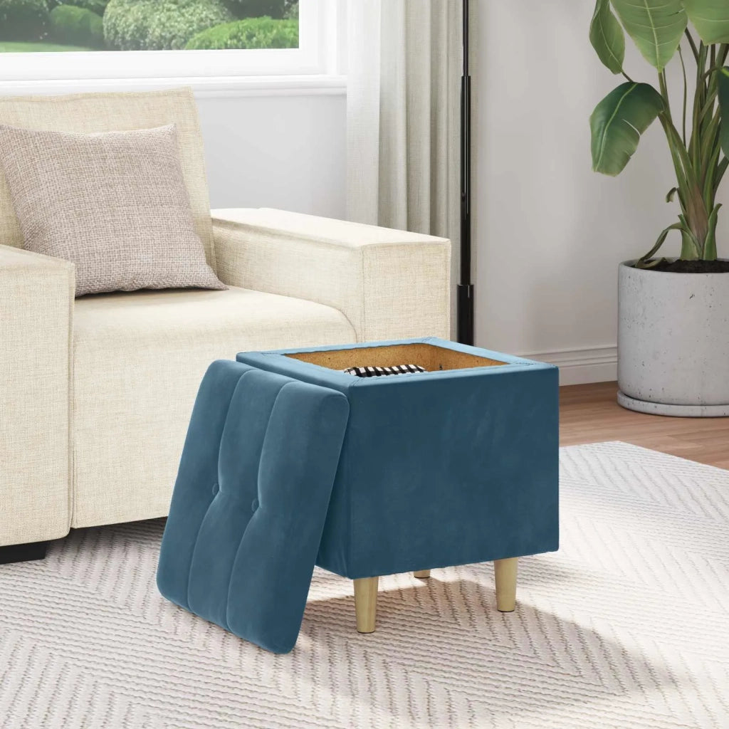 Pouf contenitore con cuscino Blu 40 x 40 x 45 cm Velluto 876809