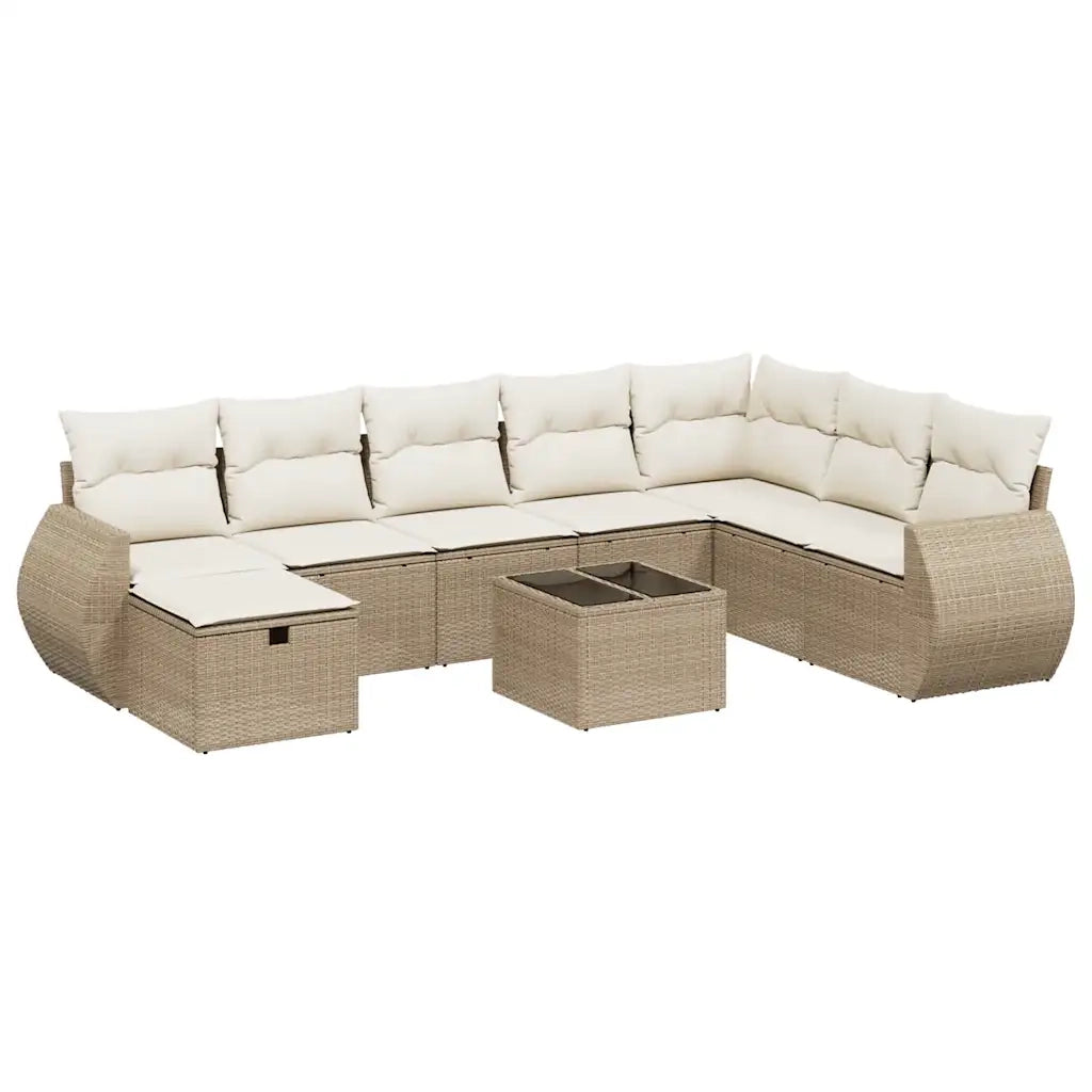 Set Divano da Giardino 9 pz con Cuscini Beige in Polyrattan 3264214