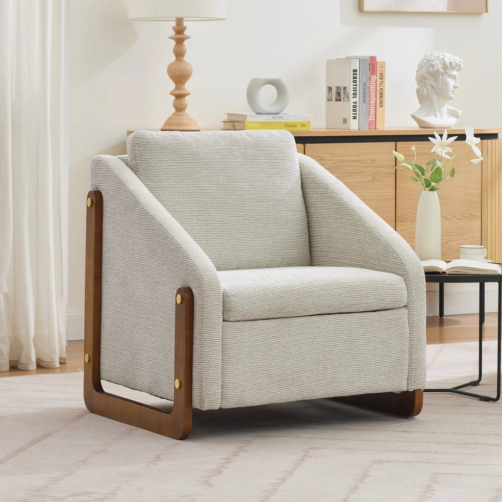 Poltrona con Braccioli e Cuscino Schienale ¨C MINIMAL ¨C Tessuto Boucl¨¦ Beige, 73,5x73,5x73,5 cm