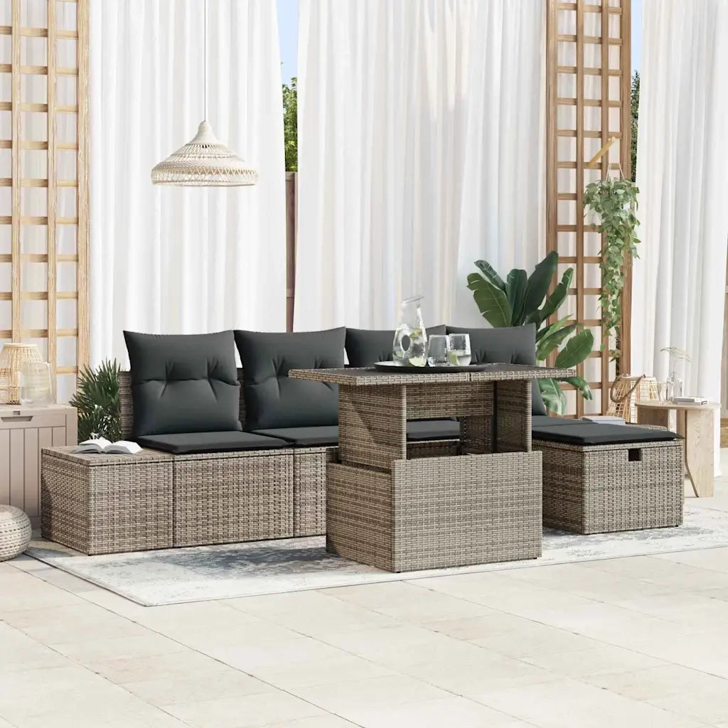 Set Divano da Giardino 6 pcs Grigio polyrattan