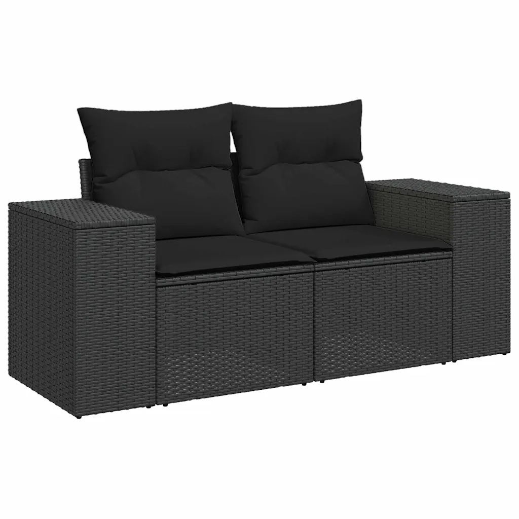 Set Divano da Giardino con cuscino 9 pcs Nero polyrattan