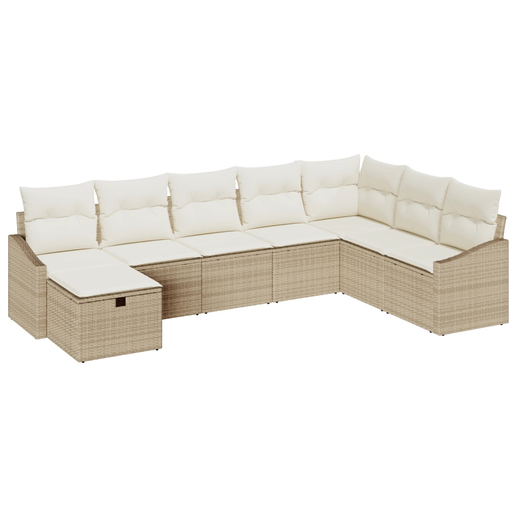 Set divani da giardino da 8 pezzi con cuscini in rattan poli beige
