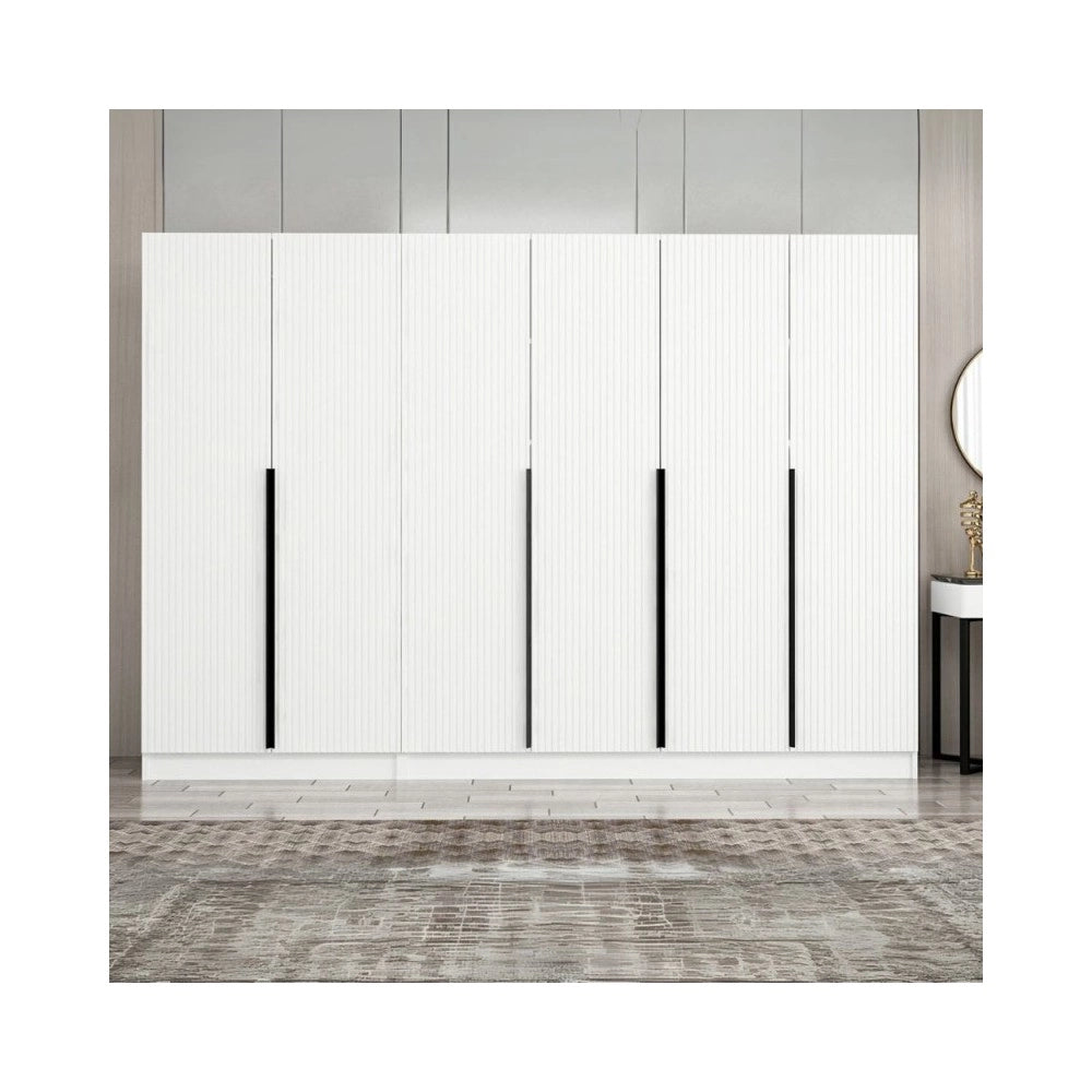 Armadio Kale 6 ante battenti effetto cannettato bianco 270x52x210H – Eleganza e capienza