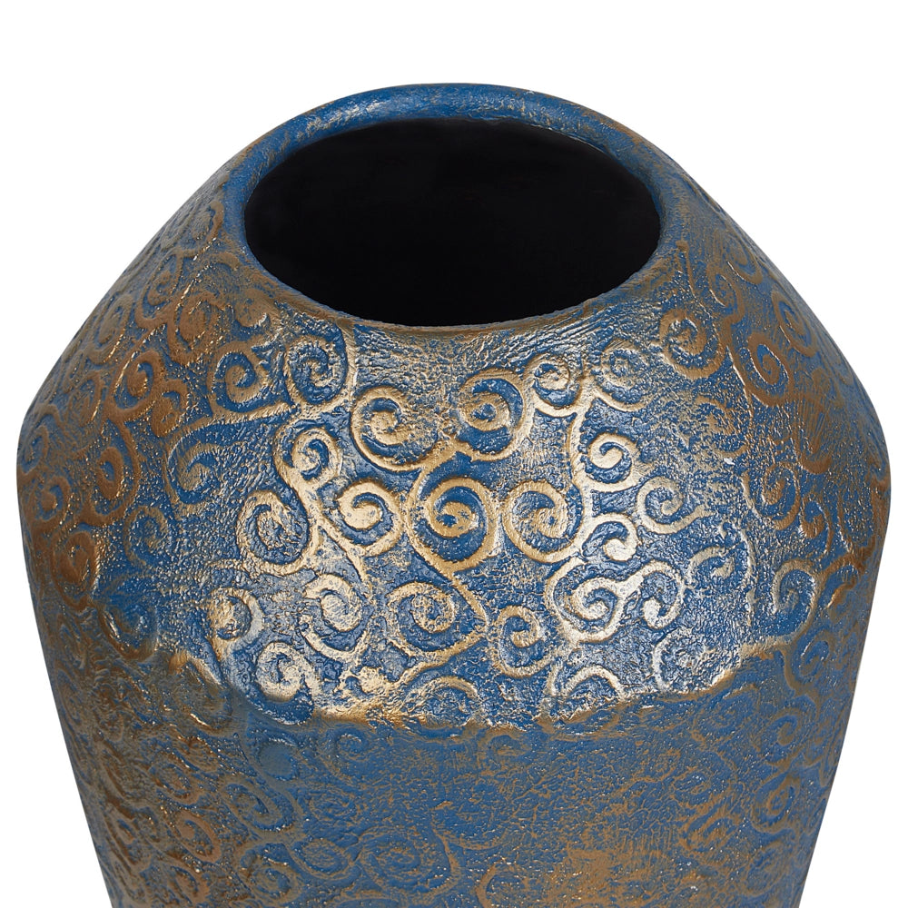 Vaso Decorativo Alto dorato Blu Ceramica 51 cm Effetto Anticato