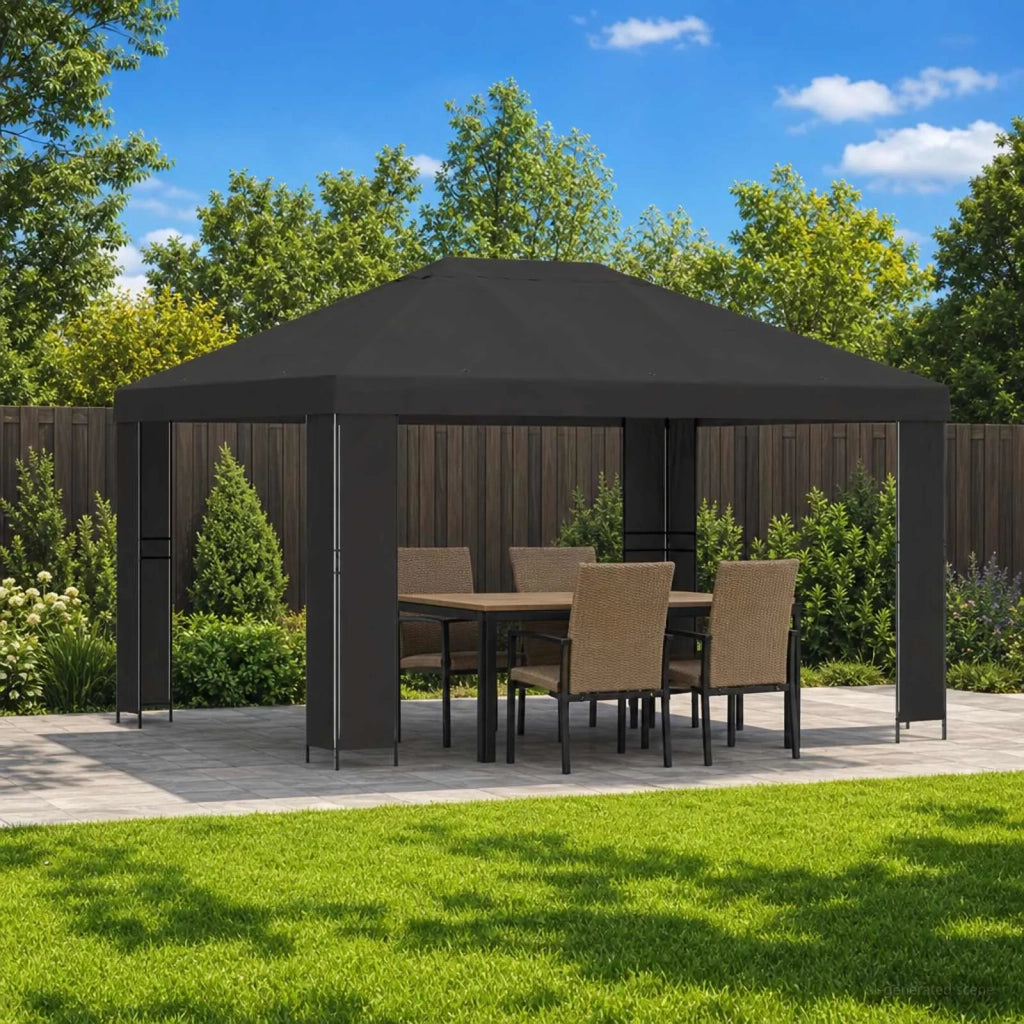 Gazebo | Pergolato 4 ¡Á 3 m Antracite Poliestere e Acciaio 190 gsm