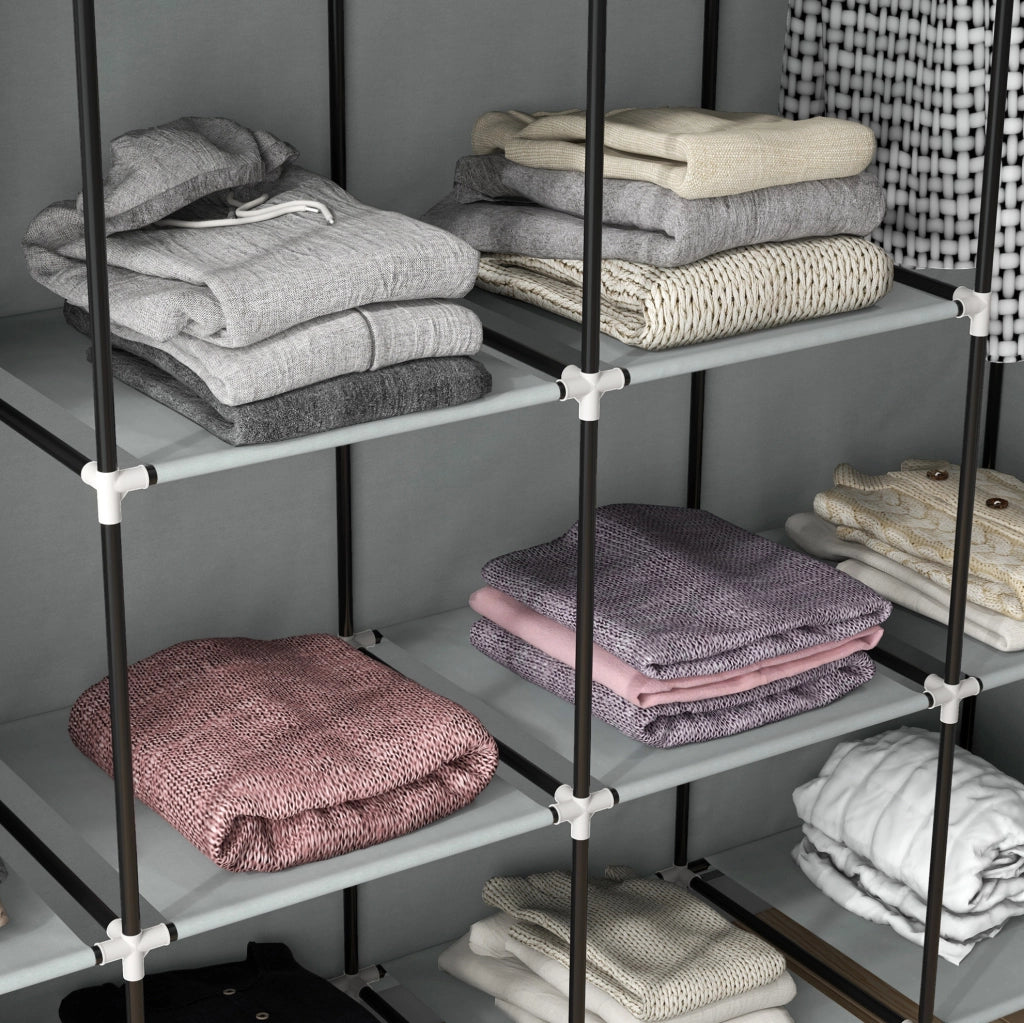 Armadio portatile 166x42.5x169.5 cm con 2 aste appendiabiti; 10 scomparti e 4 cassetti in acciaio grigio scuro