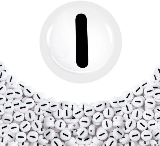 Letterkralen 500 pezzi - Acryl - 4 x 7 mm - Spacer-kralen rotonde - Bianco con Testo Nero - Ideale per creare Sierade