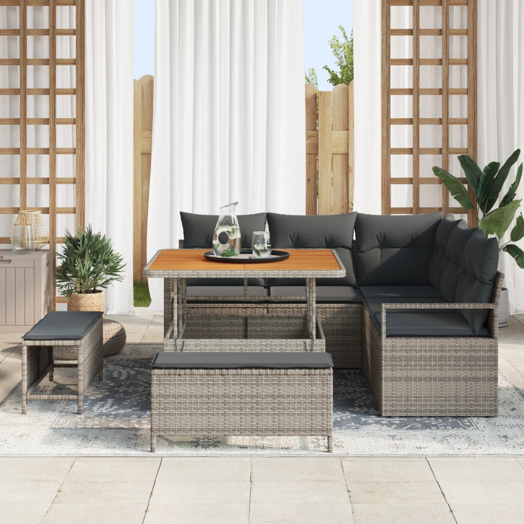 Set di Divani da Giardino 8 Pezzi con Cuscini Grigio Rattan Poliacacia