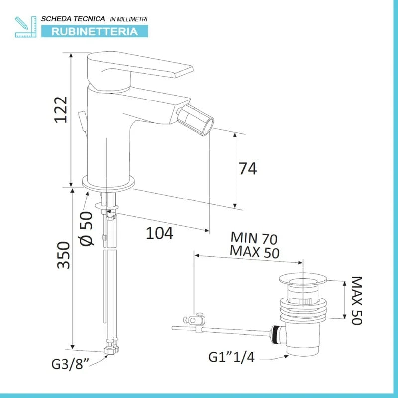 Set miscelatori lavabo alto e bidet spazzolato Mariani serie Artic