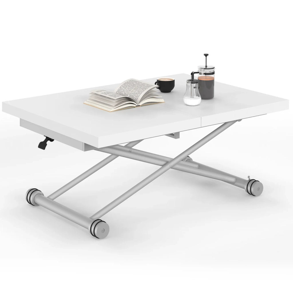 IDMarket - Tavolino ALTURA 100-160 cm, allungabile e trasformabile in tavolo da pranzo rettangolare, piano bianco, gambe cromate