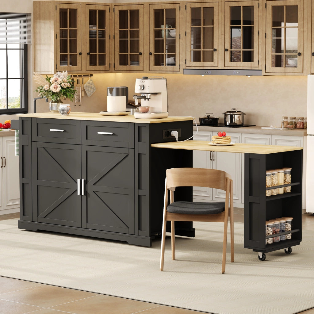 ISOLA DA CUCINA 130/205x50x93 cm con piano estraibile MDF Nero/Naturale