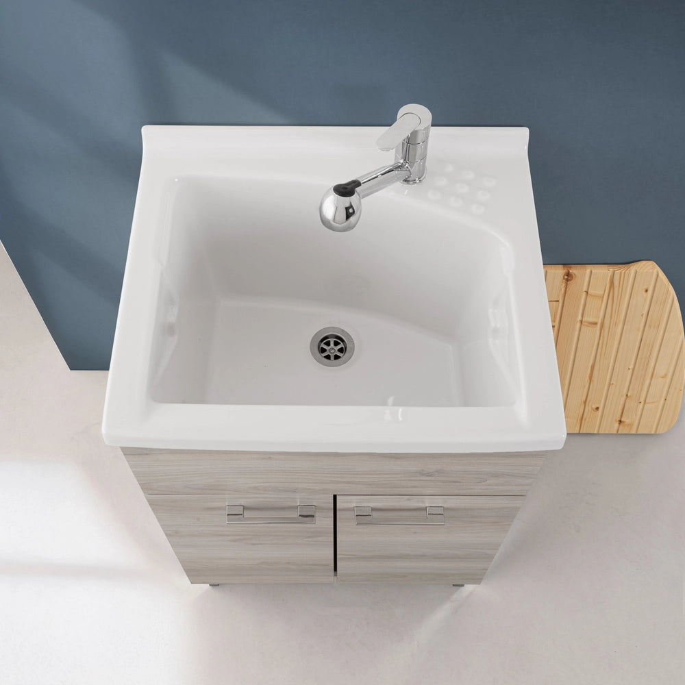 Mobile lavatoio 60x50 rovere grigio Moon con vasca in ceramica Dolomite