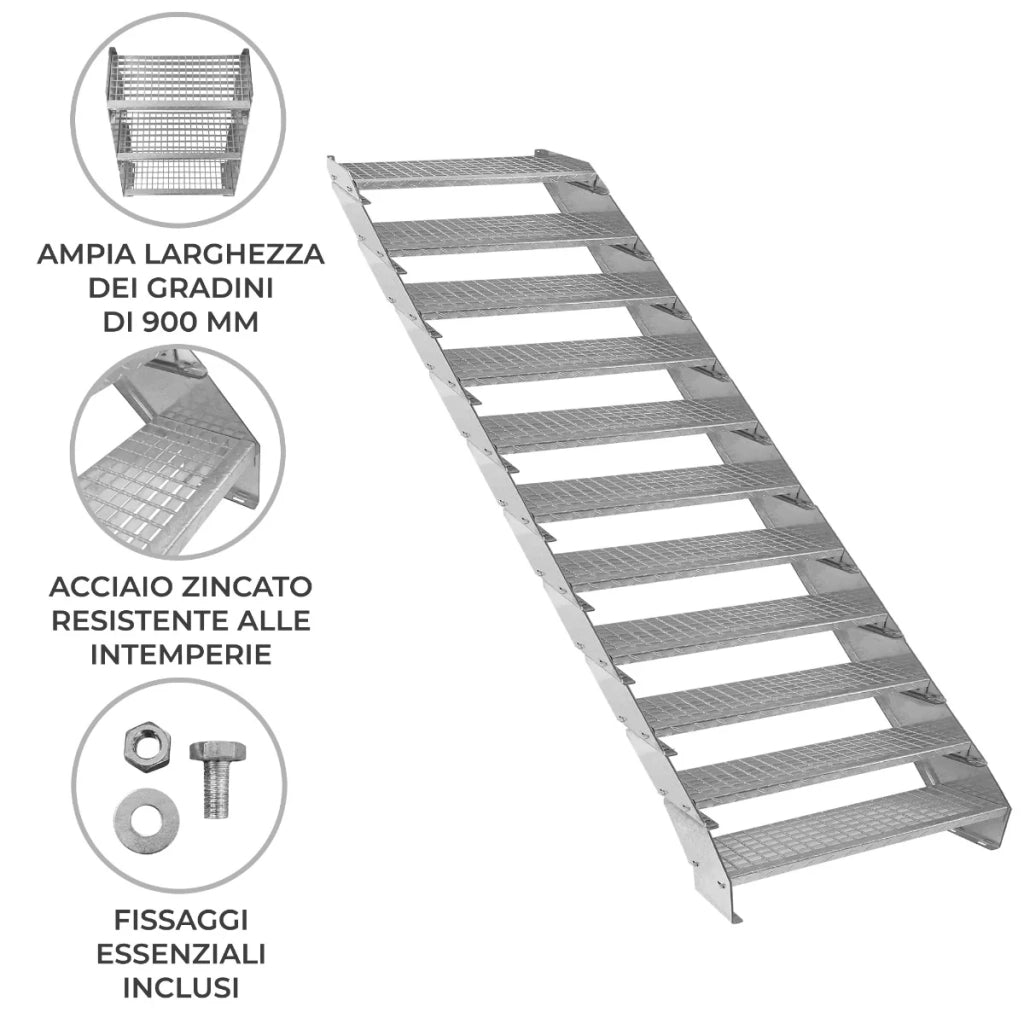 Scala metallica a 11 elementi ad altezza regolabile in acciaio zincato 90 cm / 900 mm