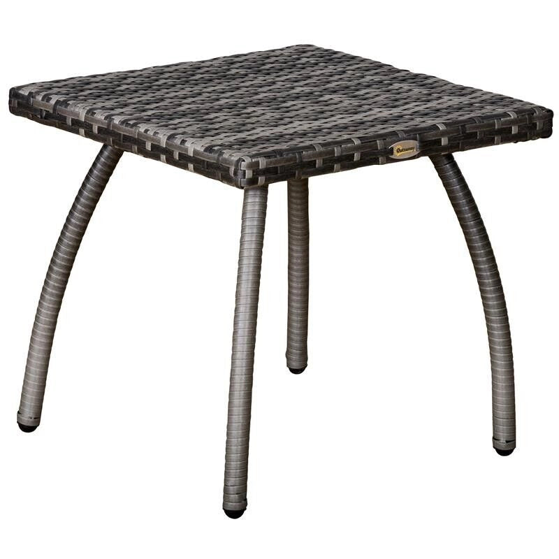 TAVOLINO IN RATTAN SINTETICO DA ESTERNO IMPERMEABILE 45 X 45 X 44 CM GRIGIO