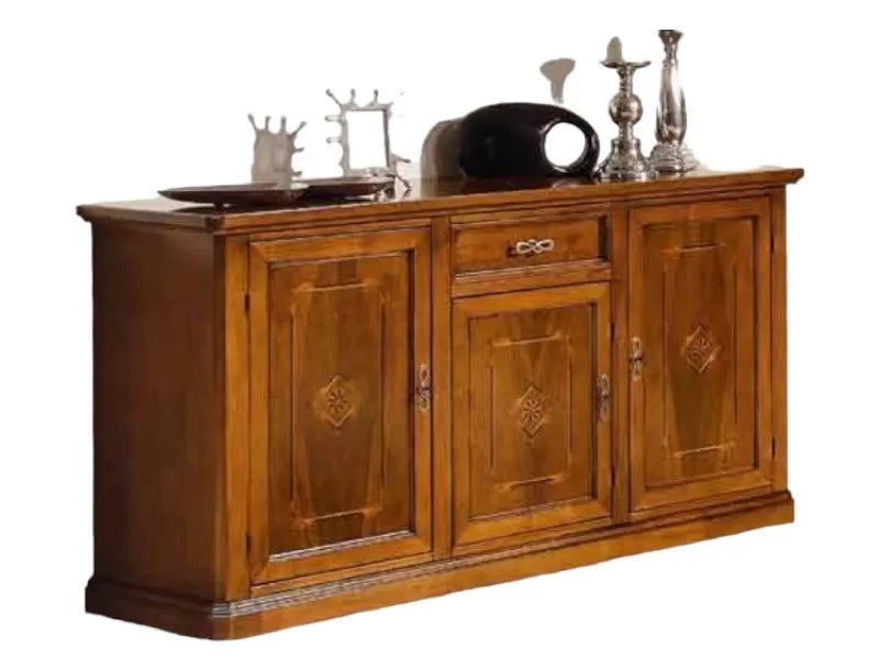 Madia credenza in legno 3 porte con intarsi bassano l.166 p.49 h.90 - Mobili 2G