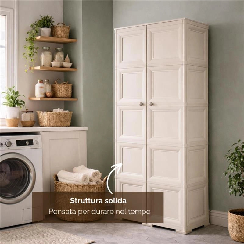 ARMADIO 5 MODULI ANGORA 79X43X203 CM – MOBILE ALTO ORGANIZZAZIONE CASA SALVASPAZIO PER ZONA GIORNO E INGRESSO