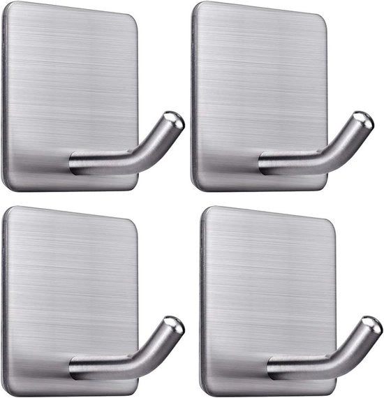 Set di chiodi adesivi da parete da 4 - Acciaio inossidabile - Asciugamani per bagno, camera da letto e cucina - Adesione forte e portata di carico