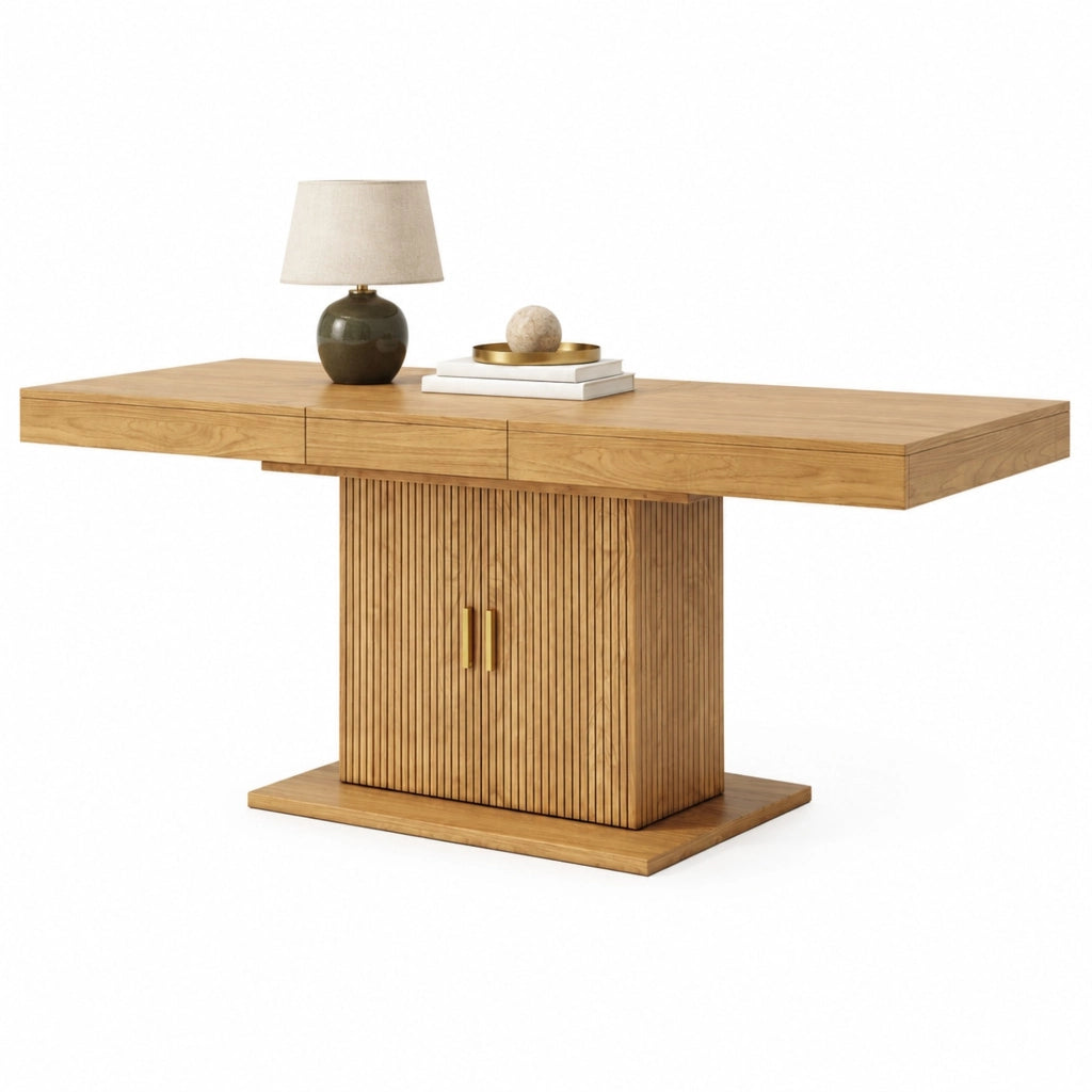 Tavolo da pranzo allungabile con contenitore 140-180 x 90 cm in MDF e metallo
