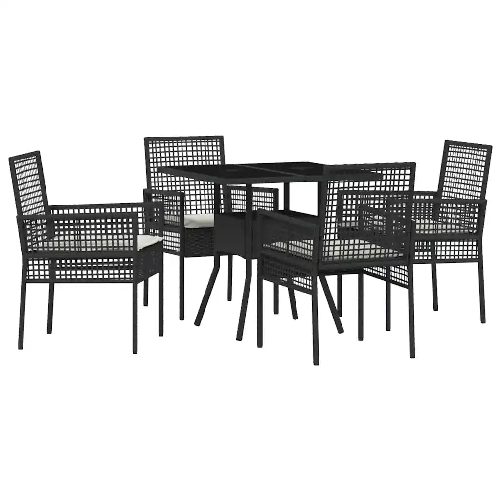 Set da Pranzo per Giardino 5 pz | Set Salotto da Giardino Nero polyrattan