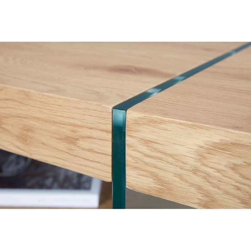 Tavolino Inter Link con gambe in vetro temperato e piano color quercia