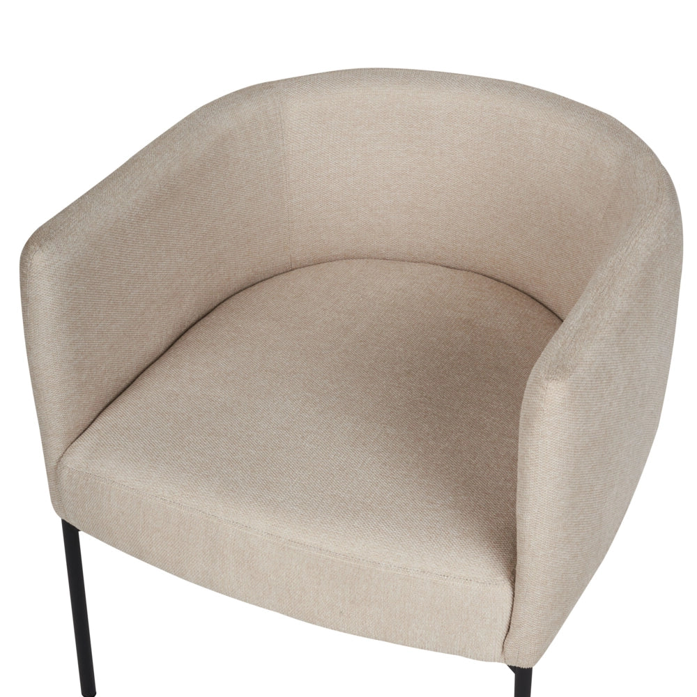 Poltrona in lino sintetico beige chiaro con cuscino gambe in ferro nero stile retrò elegante