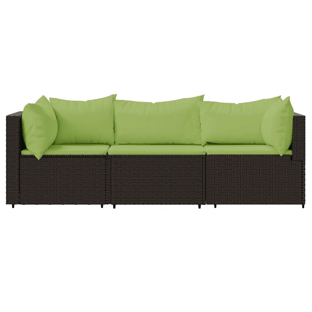 Set Mobili da Giardino 3 pz con Cuscini in Polyrattan Marrone 319830