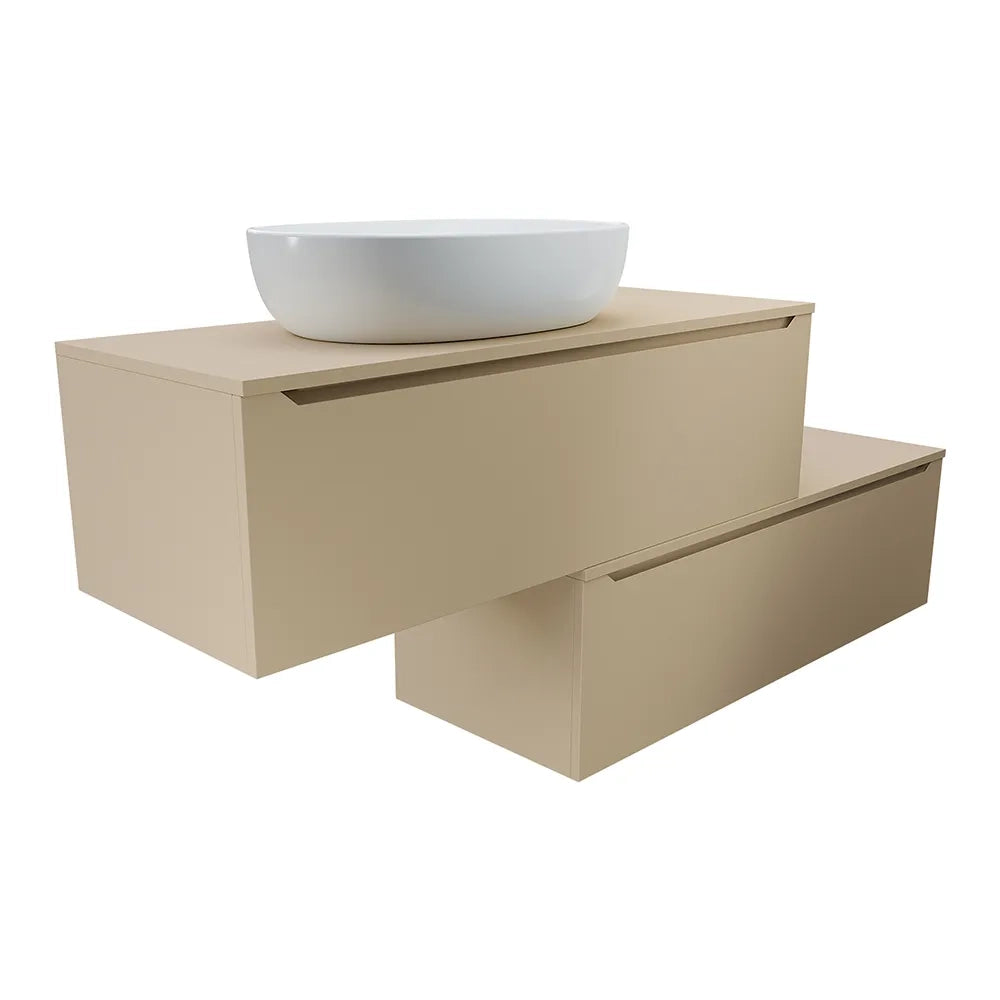 Mobile bagno sospeso modulare 120 cm sabbia opaco due cassetti con top | Bako