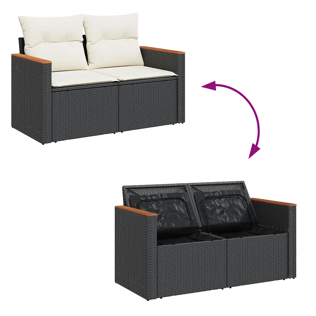 Set Divani da Giardino 9 pz con Cuscini Nero Polyrattan Acacia 3327521