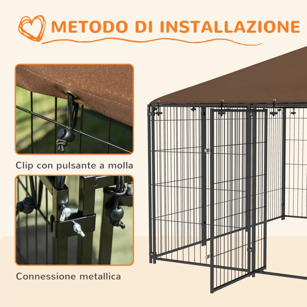 Recinto per Cani in Metallo e Tessuto ¨C zephmum ¨C Nero e Marrone 211x211x151 cm