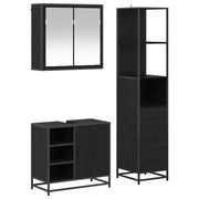 Set di mobili per il Bagno | Armadio da bagno 3 pz Rovere Nero Legno multistrato