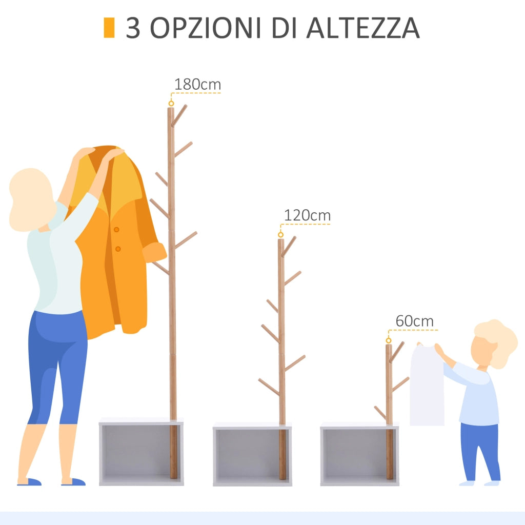 Panca da Ingresso con Attaccapanni ¨C zephmum ¨C Bianco Legno 40x30x180cm