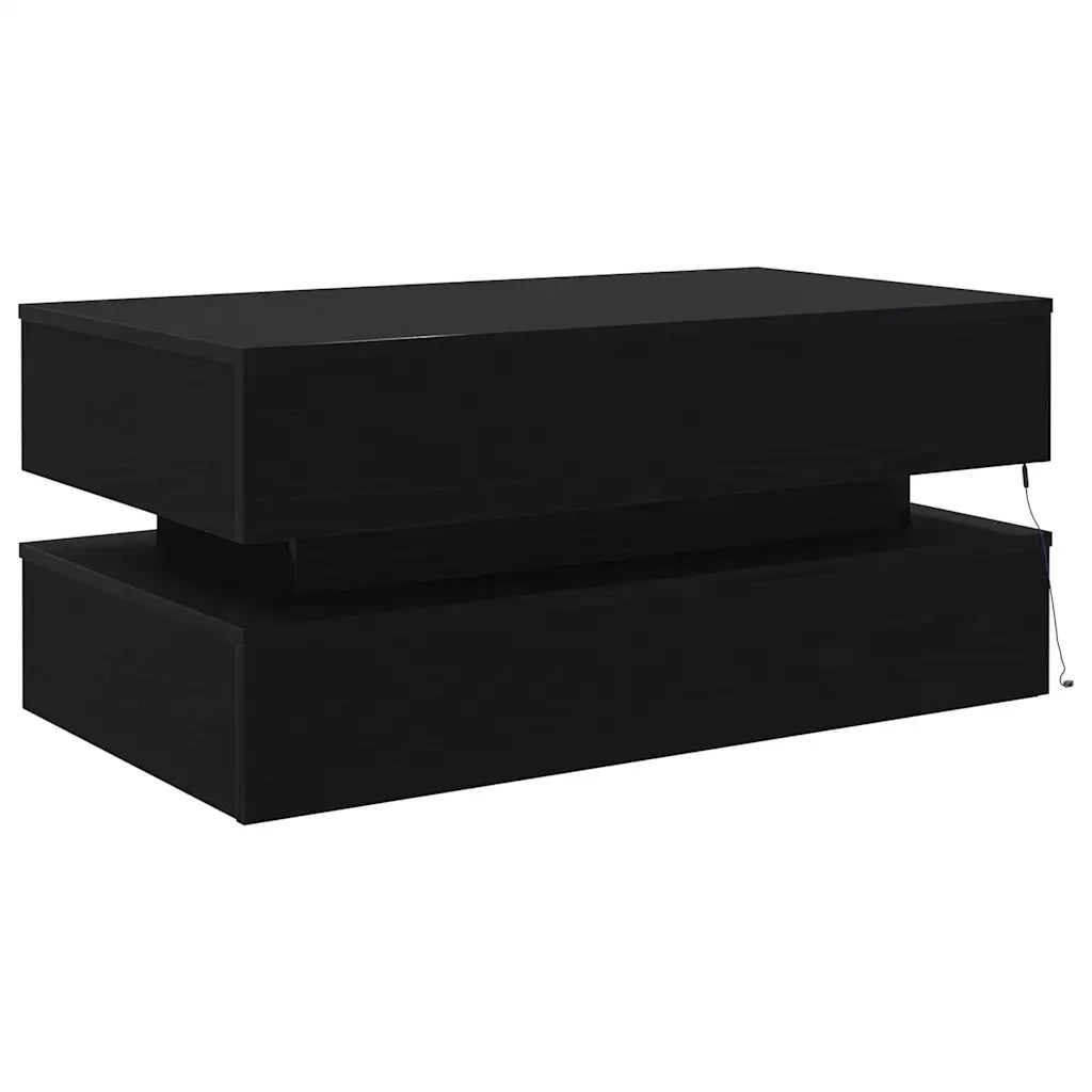 vidaXL Tavolino da Soggiorno con Luci LED Rovere Nero 90x50x40 cm