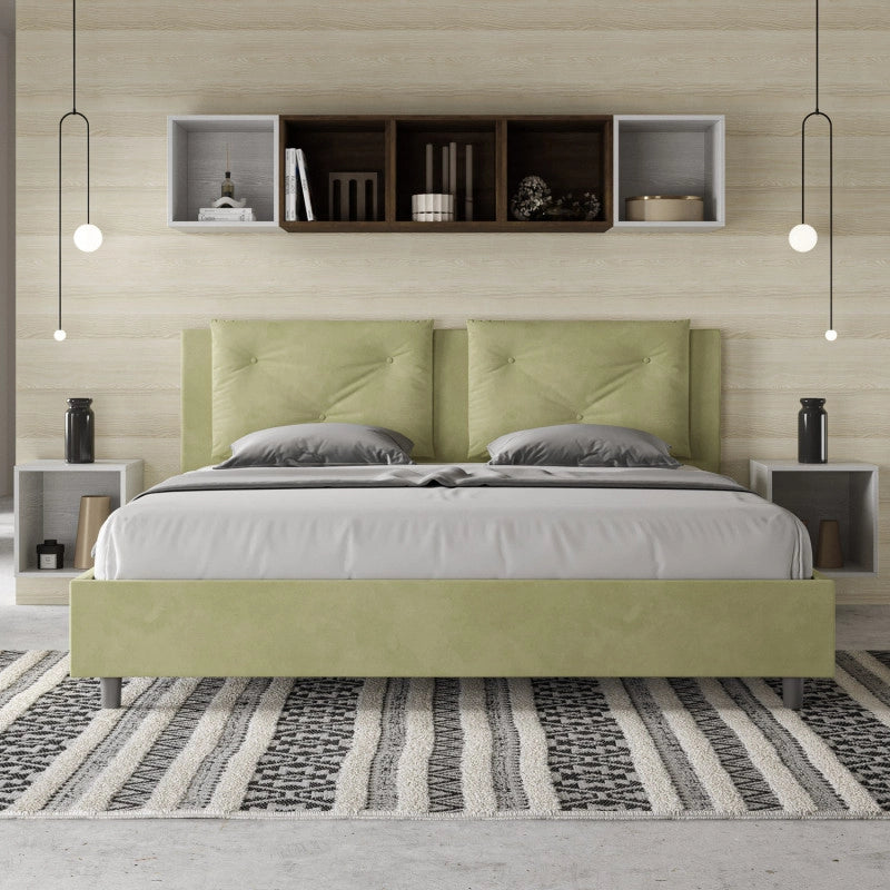 Letto imbottito Matrimoniale 200x210 cm Appia - Contenitore,Microfibra,Tè verde
