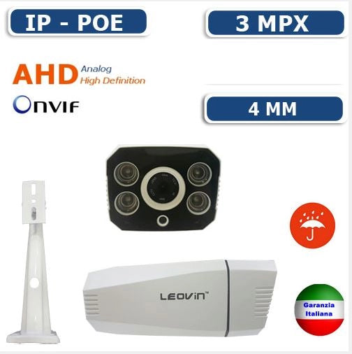 Telecamera Bullet IP 4MM 12V/48 POE Onvif 3 Mpx FULL HD Leovin